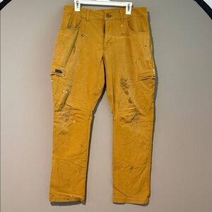 KUIU Men's Cargo Pants in Mustard Hunting Pants "Distressed Paint Splatter" 36